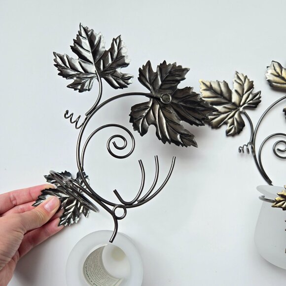 Vintage PartyLite Antique Grape Leaf Sconce Wall Candle Holders Set of 2 - Picture 4 of 7